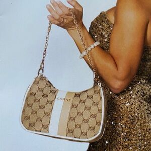 bebe Tan and White Shoulder Bag